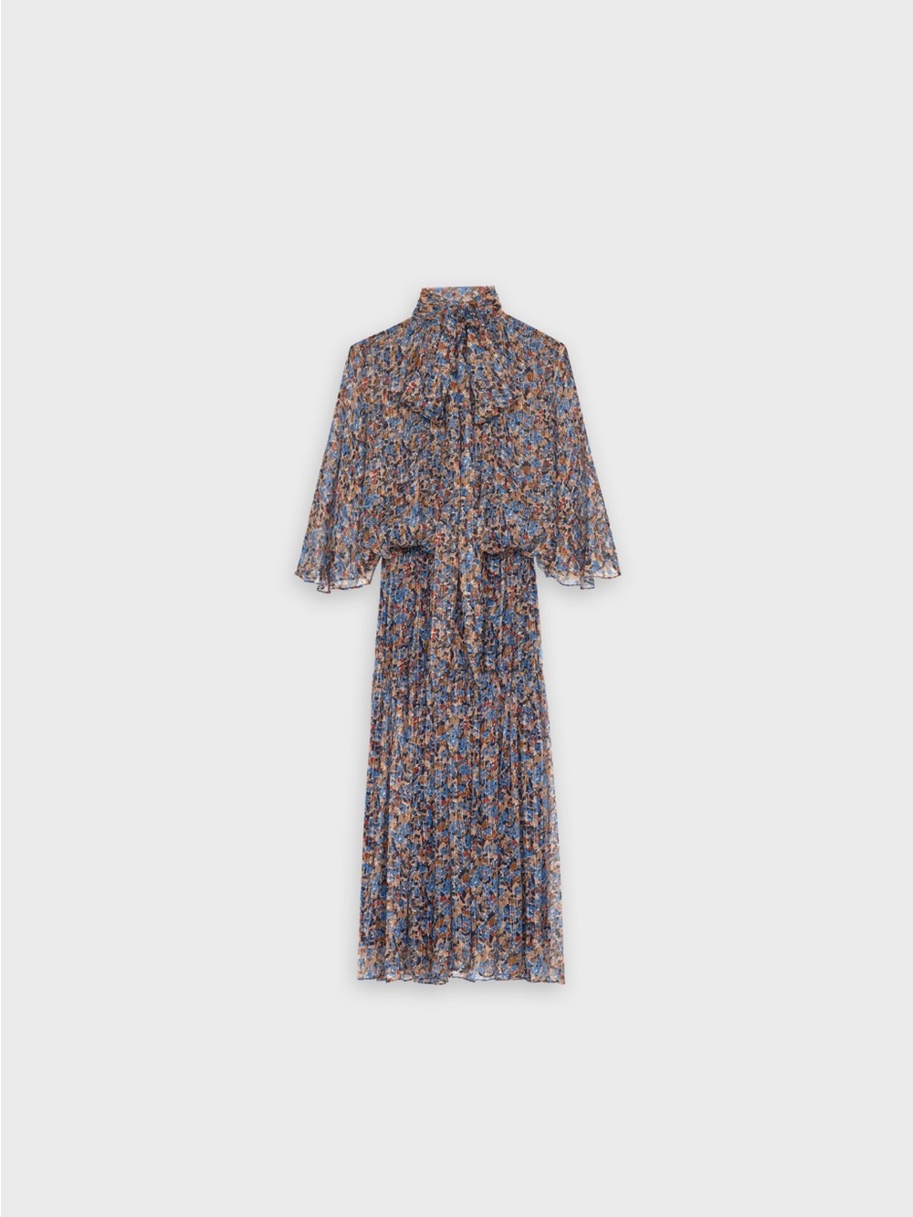 Celine Blue and Brown Floral Midi Dress with High Neck